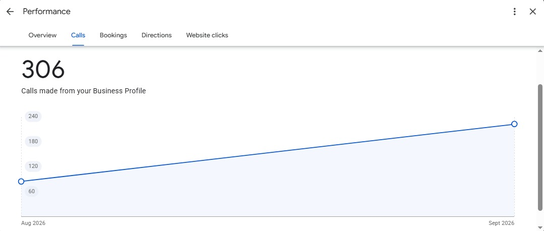 Google Business Profile: 306 calls from Google